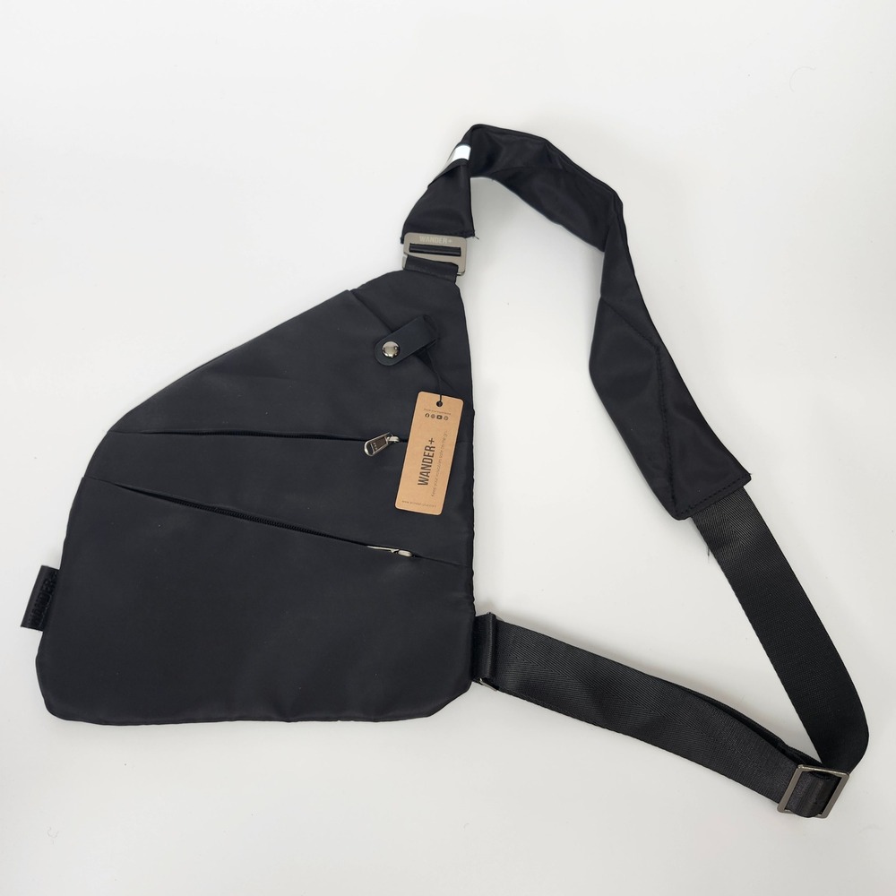 WANDER PLUS NWT Anti Theft Crossbody Sling Bag Black Multi-Pocket Travel
